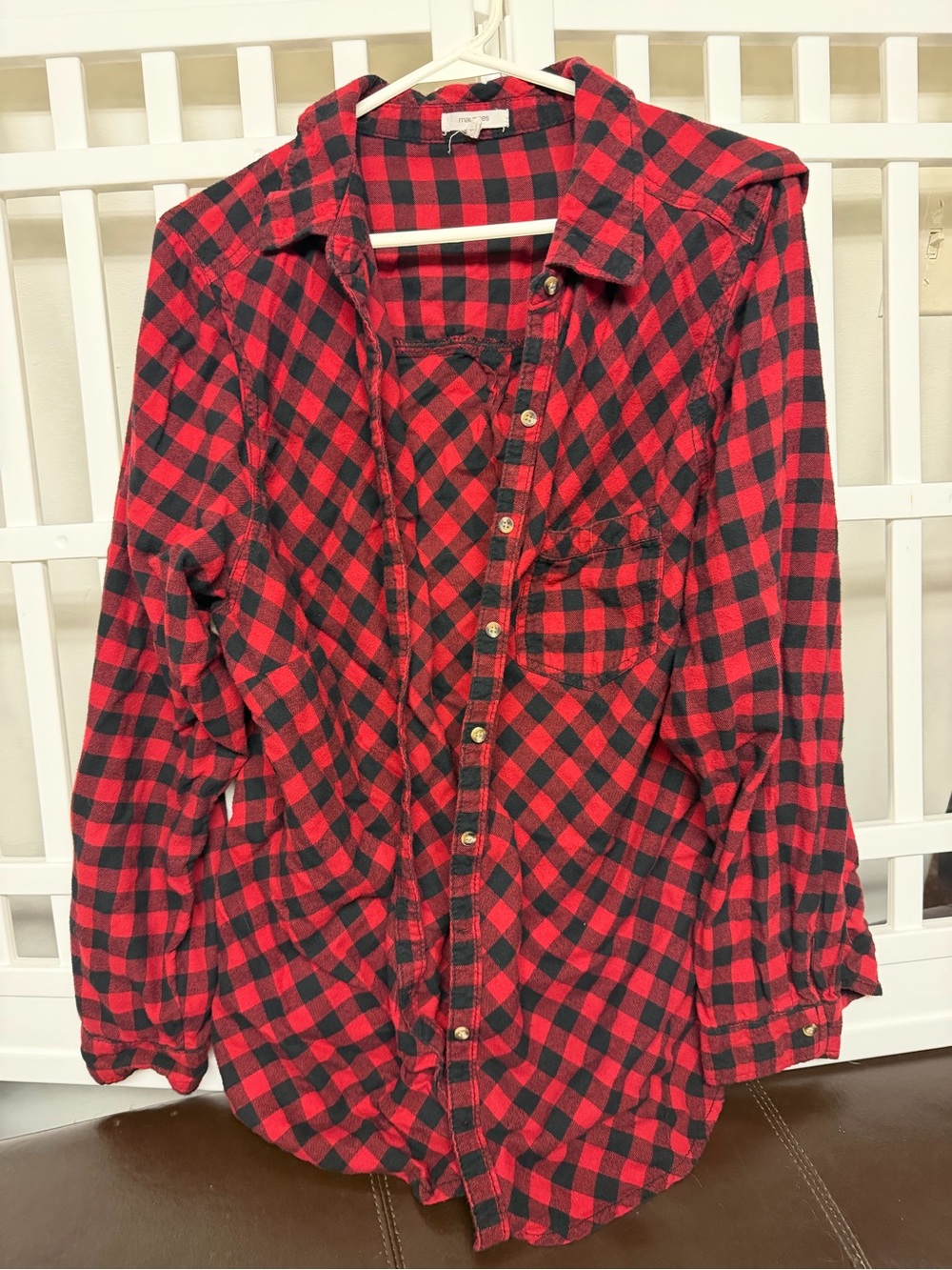 Maurices Red and Black Plaid Button-Down Shirt